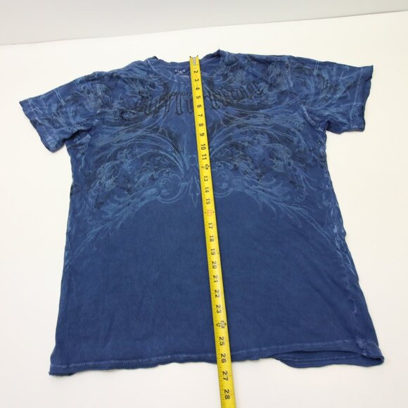 Affliction T-Shirt Large Blue Fleur De Lis READ Distressed Tiny Holes Y2K - Picture 15 of 15